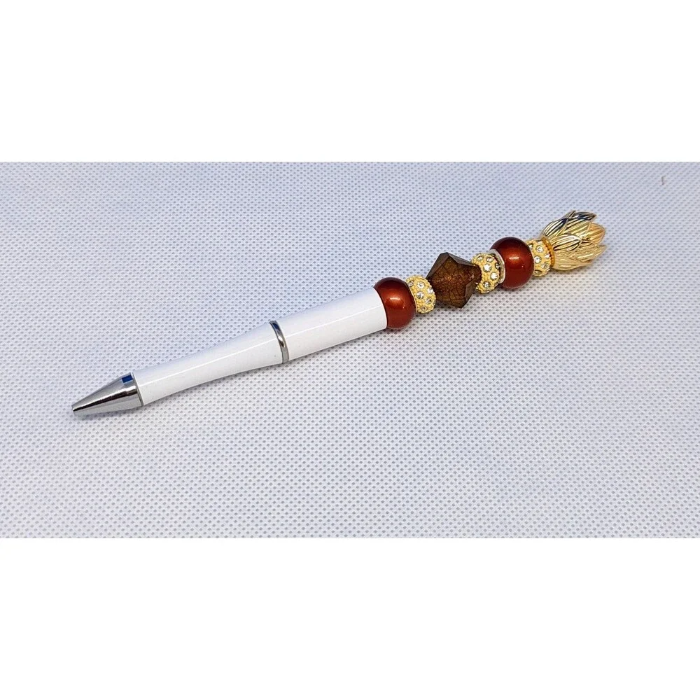 Beaded Pen - Brown, Orange, Gold, Beaded, Gift Idea, NEW